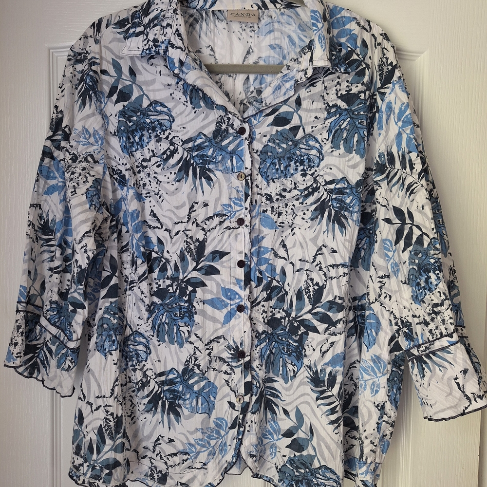 Elegant Blue and White Floral Button-Down Shirt